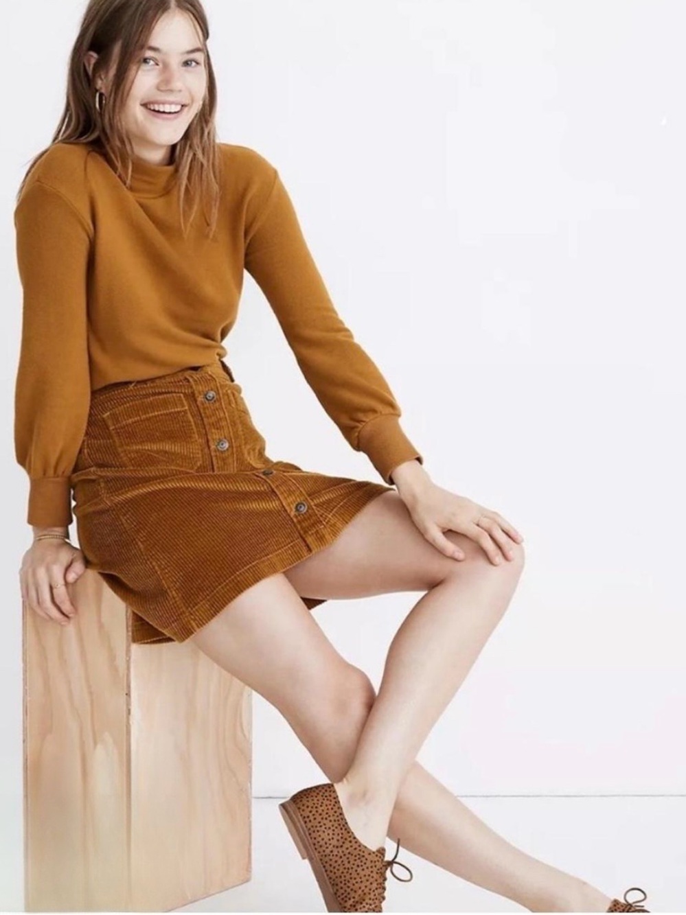 Madewell Mustard Corduroy Button-Front Mini Skirt